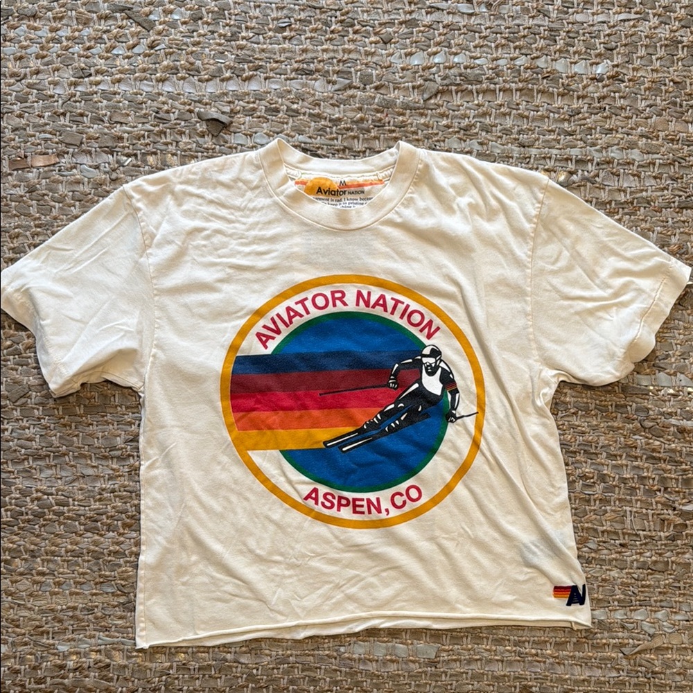 Aviator Nation Cream and Red Retro Graphic Tee